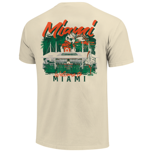 Image One - Miami Hurricanes - Football Hand Drawn Campus Stack T-Shirt