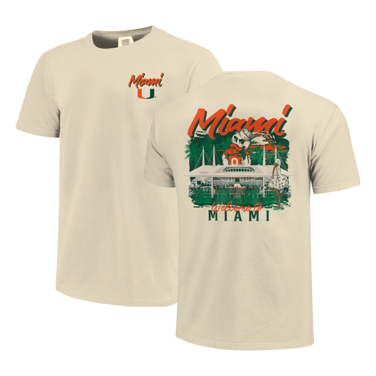 Image One - Miami Hurricanes - Football Hand Drawn Campus Stack T-Shirt