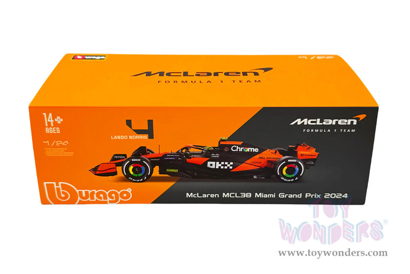 Cargue la imagen en el visor de la galería, Toy Wonders Bburago Formula Racing McLaren - Lando Norris with Driver Formula One F1 Miami GP 2024 1/24 scale Figure
