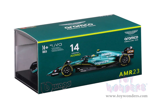 Toy Wonders Bburago Formula Racing - Aston Martin Fernando Alonso with Driver Formula One F1 2023 1/43 scale Figure