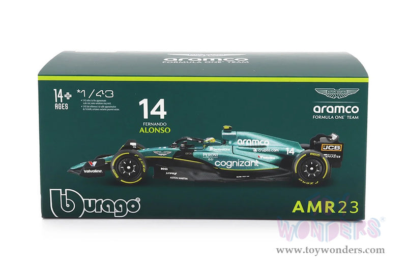 Cargue la imagen en el visor de la galería, Toy Wonders Bburago Formula Racing - Aston Martin Fernando Alonso with Driver Formula One F1 2023 1/43 scale Figure
