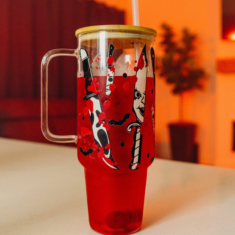 Load image into Gallery viewer, Spooky Splatter 40oz Glass Tumbler With Lid and Straw
