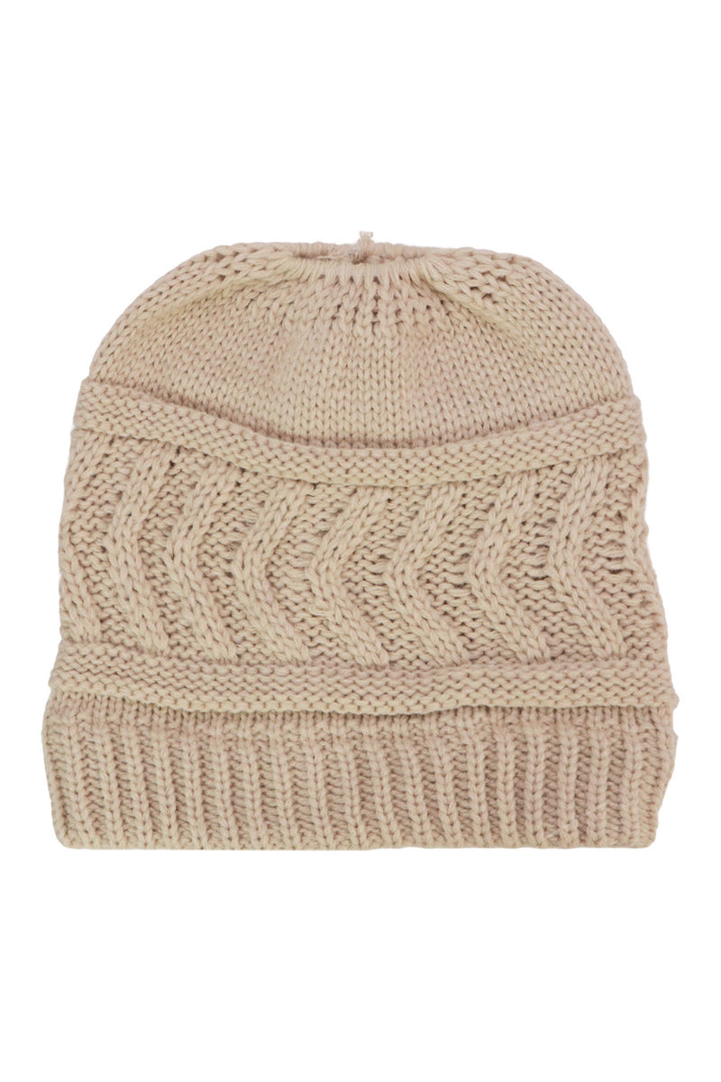 Load image into Gallery viewer, Classic Ponytail Chevron Cable Knitted Beanie

