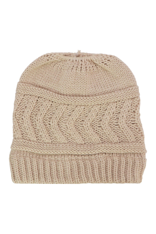 Classic Ponytail Chevron Cable Knitted Beanie