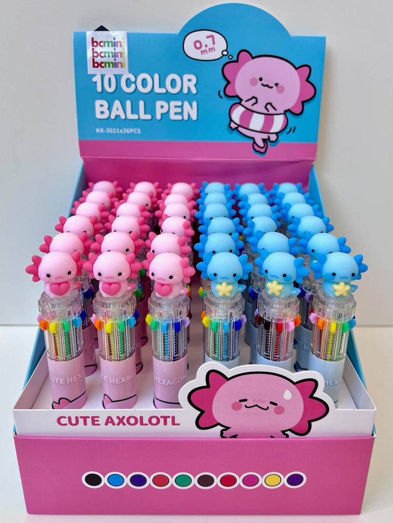 Load image into Gallery viewer, BC Mini Axolotl 10-Color Retractable 1 Single Ball Pen
