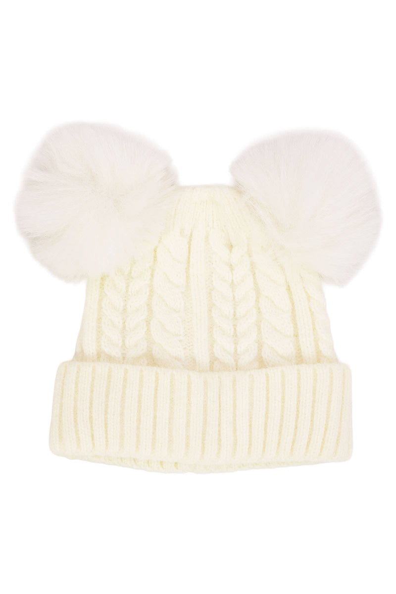 Load image into Gallery viewer, Toddlers Cable Knitted Double Pom Beanie
