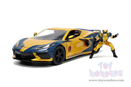 Cargue la imagen en el visor de la galería, Marvel Comics: X-Men Chevrolet® Corvette® Stingray with Wolverine Diecast Figurine 1:24 Scale Car
