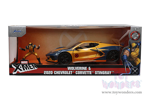 Cargue la imagen en el visor de la galería, Marvel Comics: X-Men Chevrolet® Corvette® Stingray with Wolverine Diecast Figurine 1:24 Scale Car
