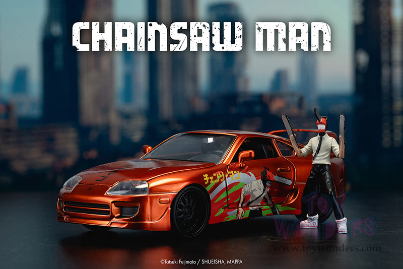 Chargez l'image dans la visionneuse de la galerie, Hollywood Rides -"Chainsaw Man" 1995 Toyota Supra with Chainsaw Man Figure, Jada Toys
