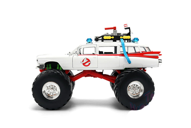 Cargue la imagen en el visor de la galería, Toy monster truck with a white body and red accents on a white background
