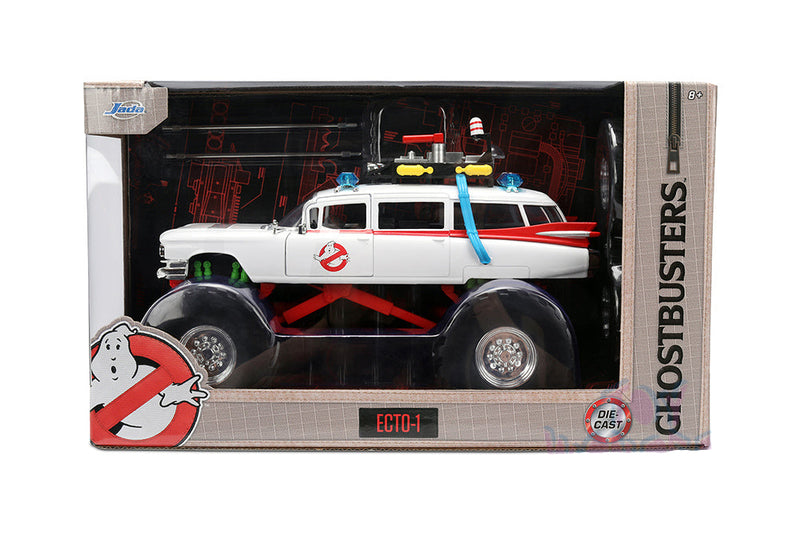 Cargue la imagen en el visor de la galería, Ghostbusters Ecto-1 model car in packaging with Ghostbusters logo
