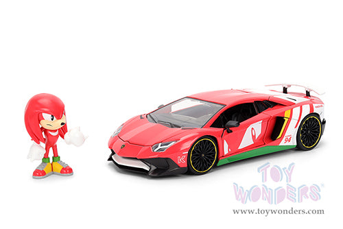 Cargue la imagen en el visor de la galería, Jada Toys - Hollywood Rides: Lamborghini Aventador Sonic The Hedgehog SV with Knuckles Figurine 1:24 Scale Car

