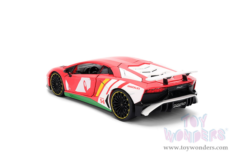 Cargue la imagen en el visor de la galería, Jada Toys - Hollywood Rides: Lamborghini Aventador Sonic The Hedgehog SV with Knuckles Figurine 1:24 Scale Car
