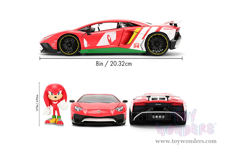 Cargue la imagen en el visor de la galería, Jada Toys - Hollywood Rides: Lamborghini Aventador Sonic The Hedgehog SV with Knuckles Figurine 1:24 Scale Car
