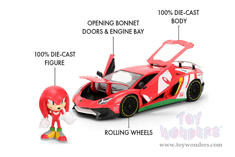 Cargue la imagen en el visor de la galería, Jada Toys - Hollywood Rides: Lamborghini Aventador Sonic The Hedgehog SV with Knuckles Figurine 1:24 Scale Car
