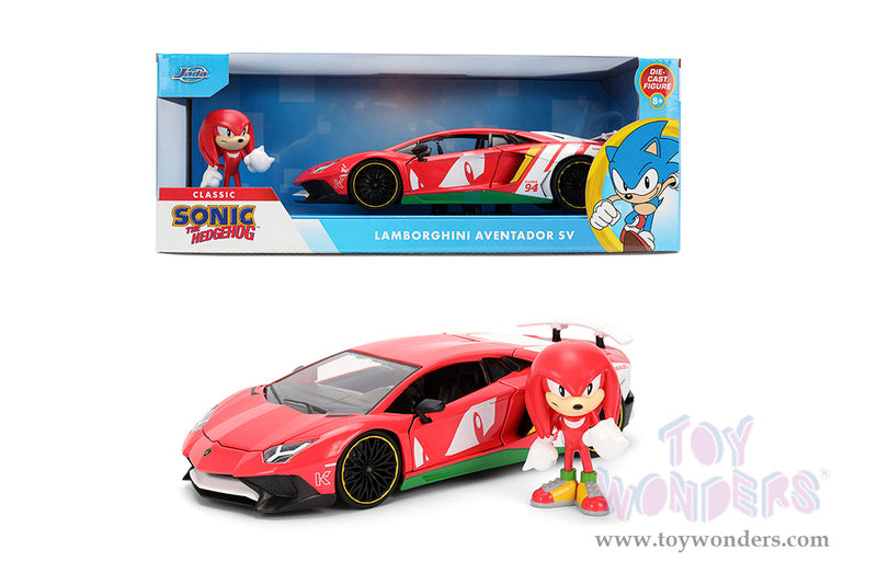 Cargue la imagen en el visor de la galería, Jada Toys - Hollywood Rides: Lamborghini Aventador Sonic The Hedgehog SV with Knuckles Figurine 1:24 Scale Car
