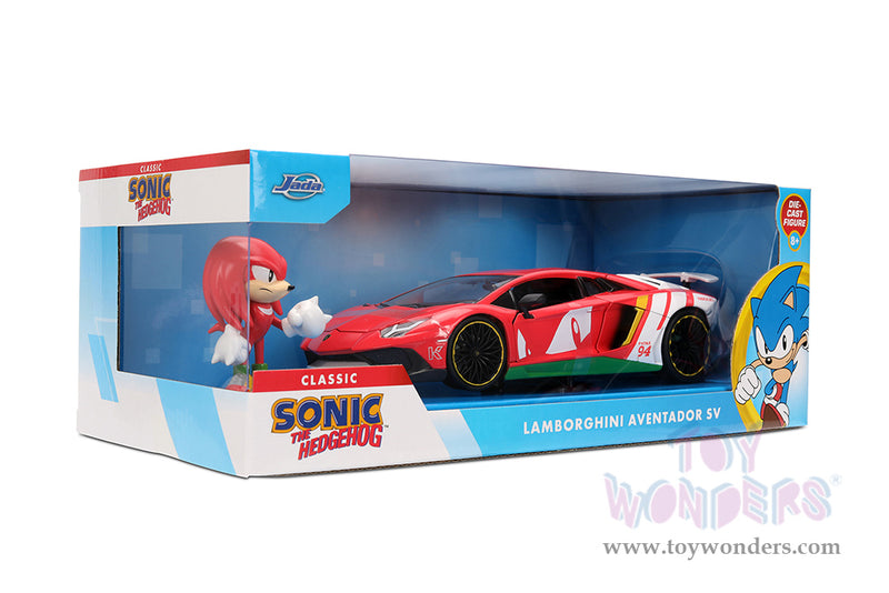 Cargue la imagen en el visor de la galería, Jada Toys - Hollywood Rides: Lamborghini Aventador Sonic The Hedgehog SV with Knuckles Figurine 1:24 Scale Car
