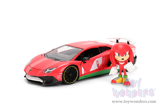 Jada Toys - Hollywood Rides: Lamborghini Aventador Sonic The Hedgehog SV with Knuckles Figurine 1:24 Scale Car