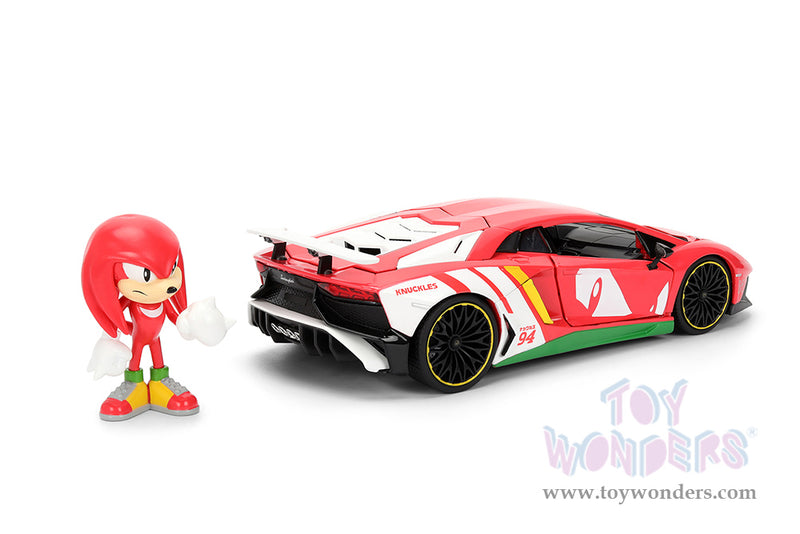 Cargue la imagen en el visor de la galería, Jada Toys - Hollywood Rides: Lamborghini Aventador Sonic The Hedgehog SV with Knuckles Figurine 1:24 Scale Car
