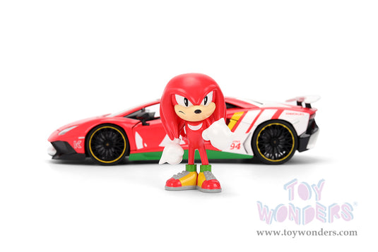 Jada Toys - Hollywood Rides: Lamborghini Aventador Sonic The Hedgehog SV with Knuckles Figurine 1:24 Scale Car