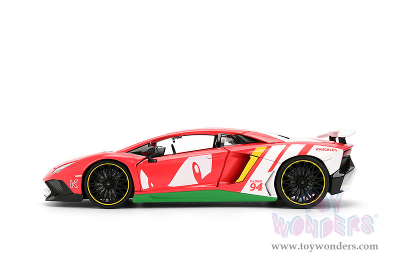 Cargue la imagen en el visor de la galería, Jada Toys - Hollywood Rides: Lamborghini Aventador Sonic The Hedgehog SV with Knuckles Figurine 1:24 Scale Car

