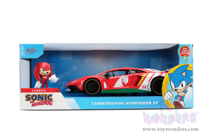 Cargue la imagen en el visor de la galería, Jada Toys - Hollywood Rides: Lamborghini Aventador Sonic The Hedgehog SV with Knuckles Figurine 1:24 Scale Car
