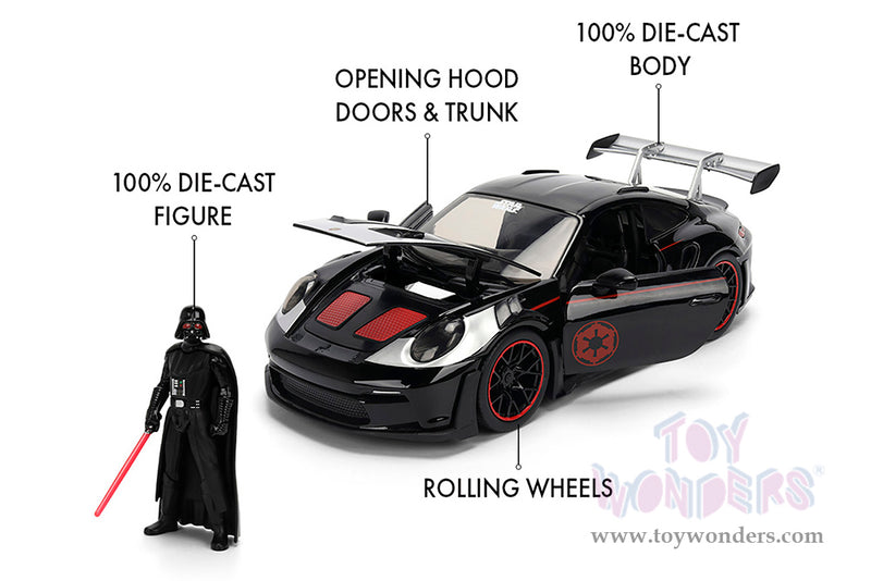 Chargez l'image dans la visionneuse de la galerie, Hollywood Rides Star Wars - Porsche 911 GT3 RS (992) with Darth Vader Figure Jada Toys
