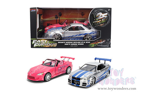 Cargue la imagen en el visor de la galería, Jada Toys Fast &amp; Furious - Twin Pack Brian's Nissan Skyline GT-R and Suki's Honda S20001/24 Scale Diecast Model Car
