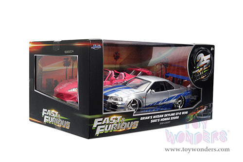 Cargue la imagen en el visor de la galería, Jada Toys Fast &amp; Furious - Twin Pack Brian's Nissan Skyline GT-R and Suki's Honda S20001/24 Scale Diecast Model Car
