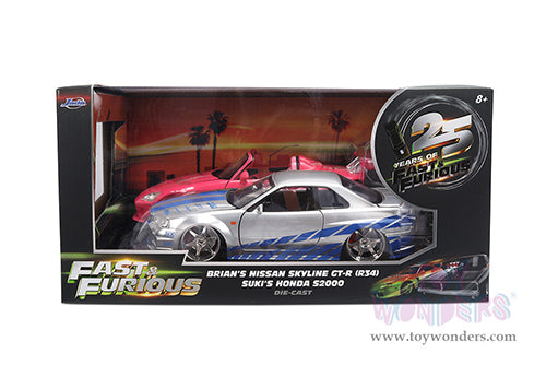 Cargue la imagen en el visor de la galería, Jada Toys Fast &amp; Furious - Twin Pack Brian's Nissan Skyline GT-R and Suki's Honda S20001/24 Scale Diecast Model Car
