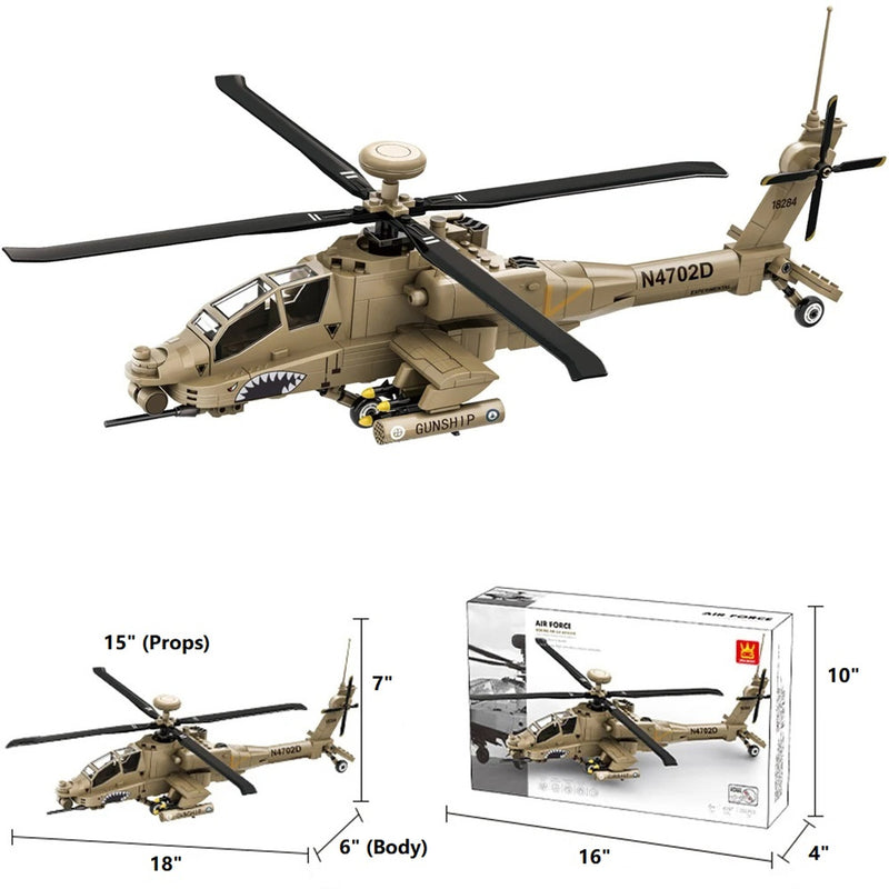 Load image into Gallery viewer, Wange Bricks: AH-64 Apache Attack Helicopter Aircraft Brick Toy
