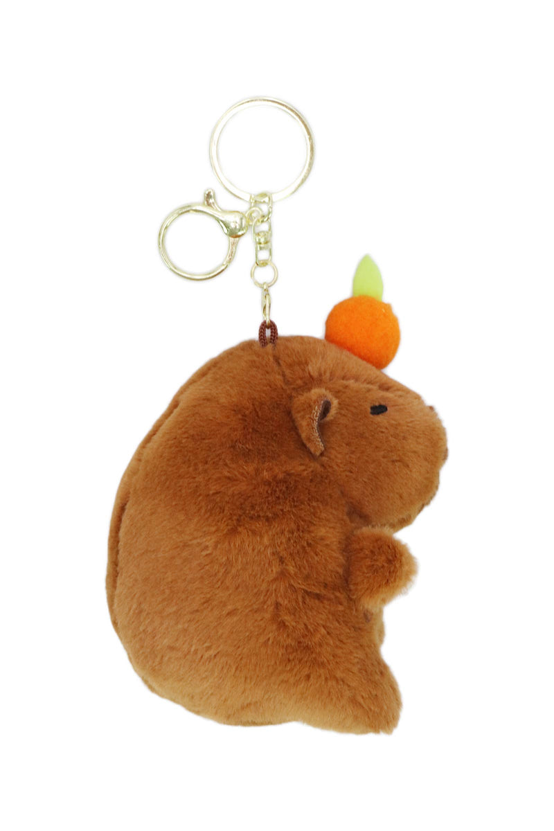 Load image into Gallery viewer, Drooling Capybara Fuzzy Faux Fur Plushie Key Chain
