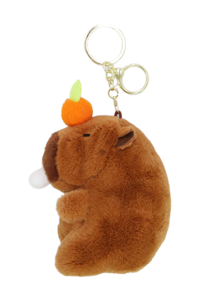 Load image into Gallery viewer, Drooling Capybara Fuzzy Faux Fur Plushie Key Chain
