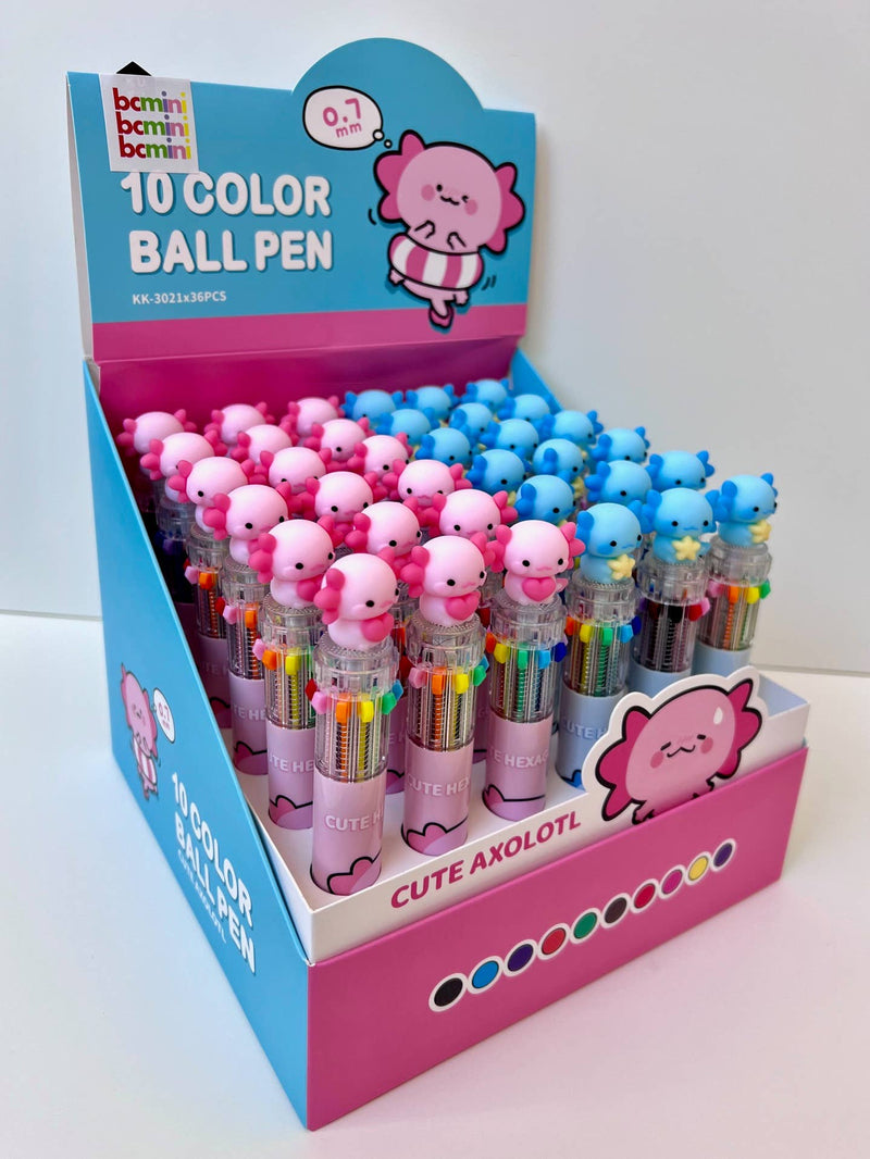 Load image into Gallery viewer, BC Mini Axolotl 10-Color Retractable 1 Single Ball Pen
