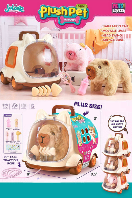 Baby Capybara Barking & Walking Doll Kennel Stroller Toy