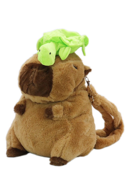 Turtle Capybara Fuzzy Stuffed Plush Backpack