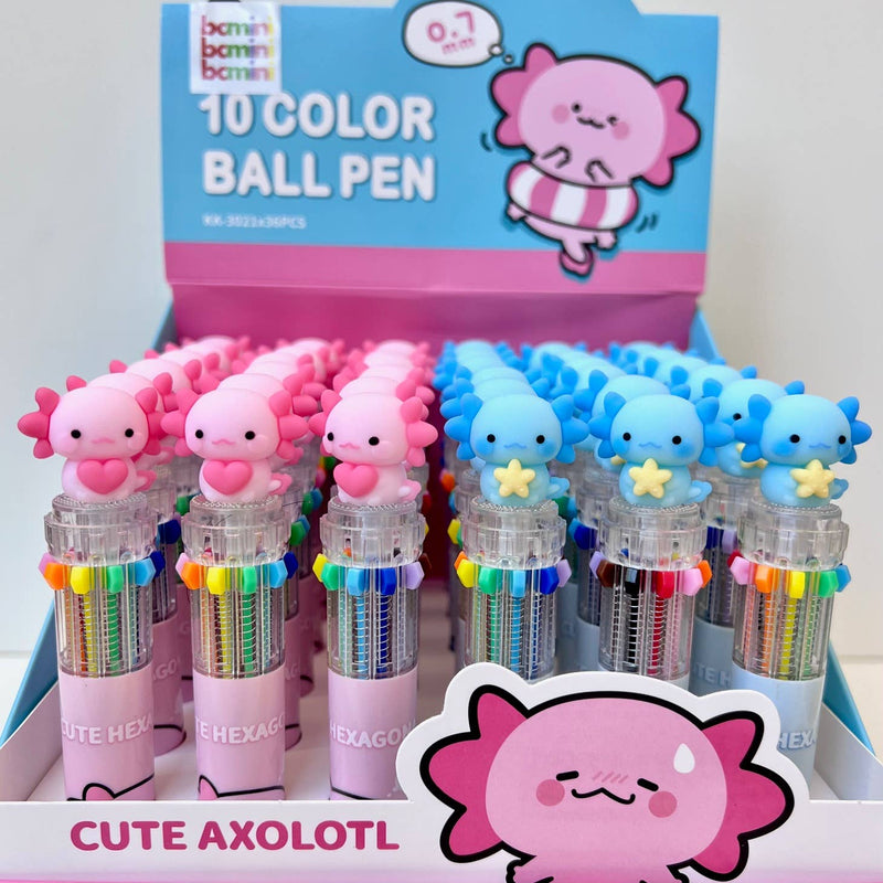 Load image into Gallery viewer, BC Mini Axolotl 10-Color Retractable 1 Single Ball Pen
