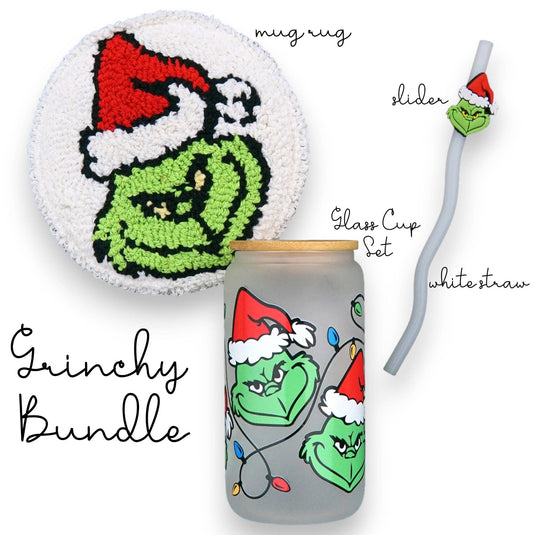 Grinch Inspired Christmas Lights 16oz  Glass Can Cup with Lid and Straw