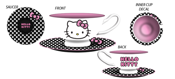 Hello Kitty Dots 12oz Ceramic Teacup and Saucer