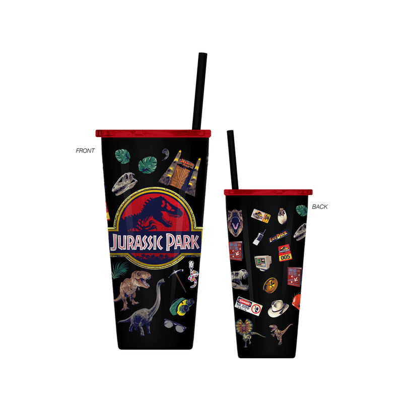 Cargue la imagen en el visor de la galería, Jurassic Park Logo &amp; Icons 22oz Double Walled Stainless Steel Tumbler
