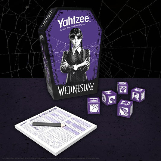 USAopoly Yahtzee - Wednesday Dice Game Collectible Flocked Interior Coffin Dice Cup