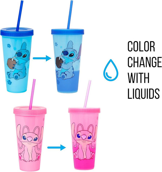 Silver Buffalo Lilo and Stitch and Angel 24oz. 2 Pack Color Change Cold Cup