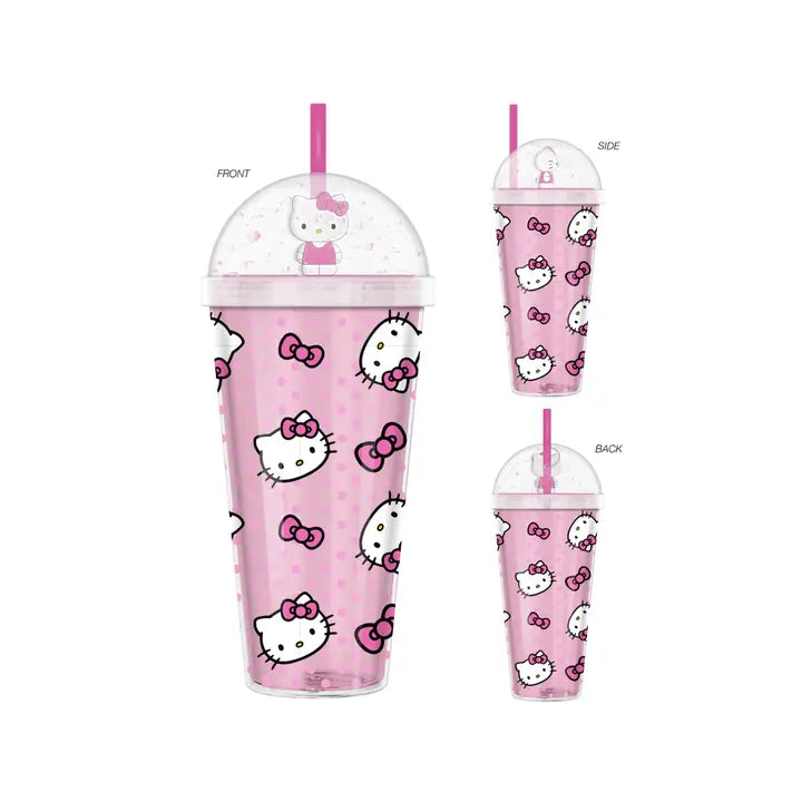 Hello Kitty - Tossed Face Bows & Dots 24oz Dome Top Plastic Tumbler