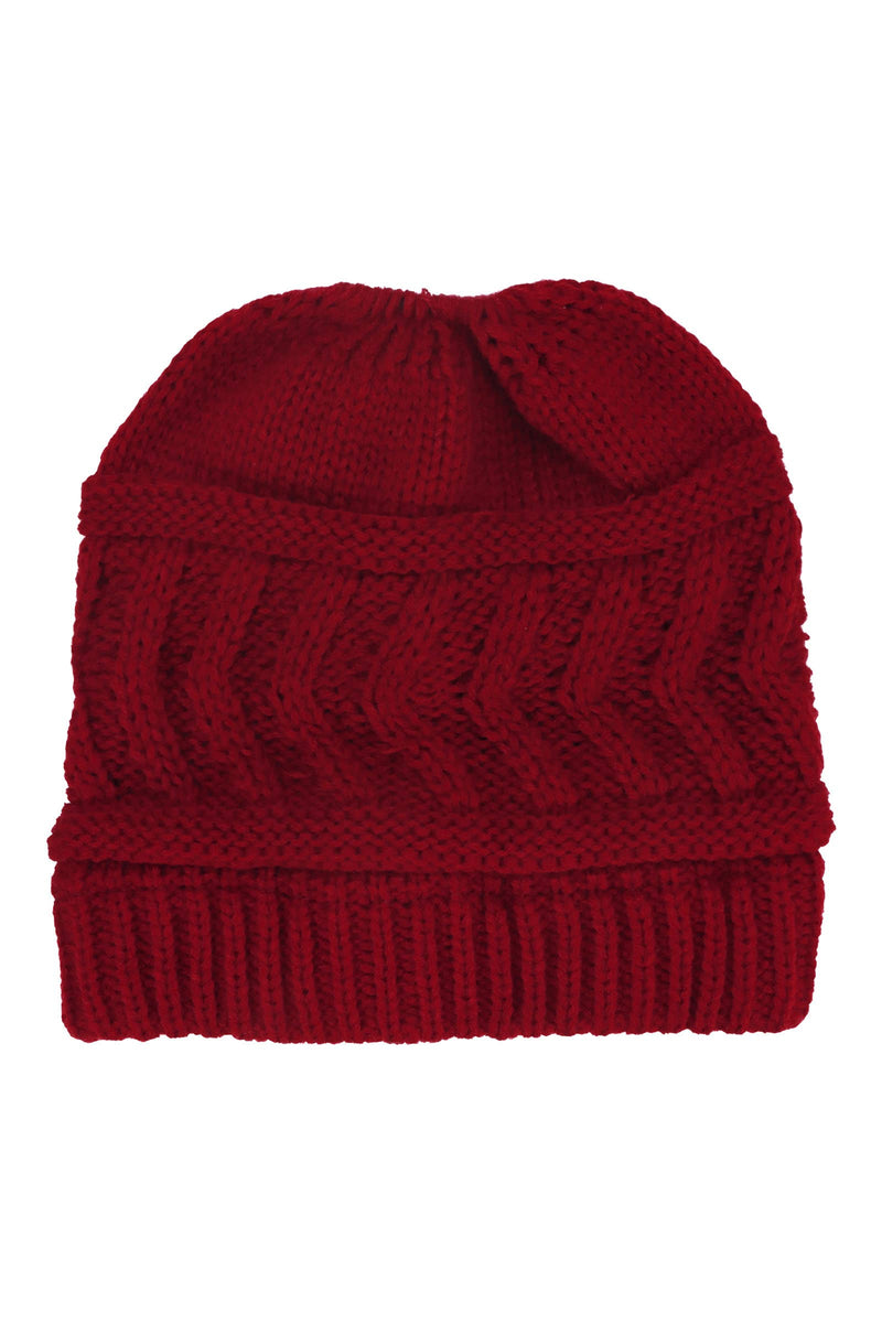 Load image into Gallery viewer, Classic Ponytail Chevron Cable Knitted Beanie
