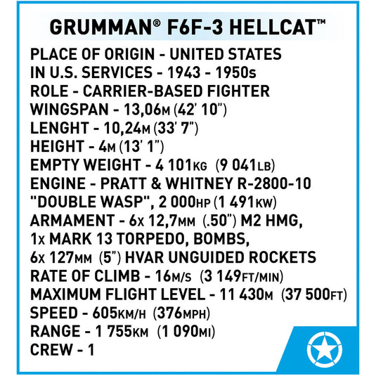 Cobi Historical Collection World War II - Grumman F6F Hellcat Fighter Brick Toy