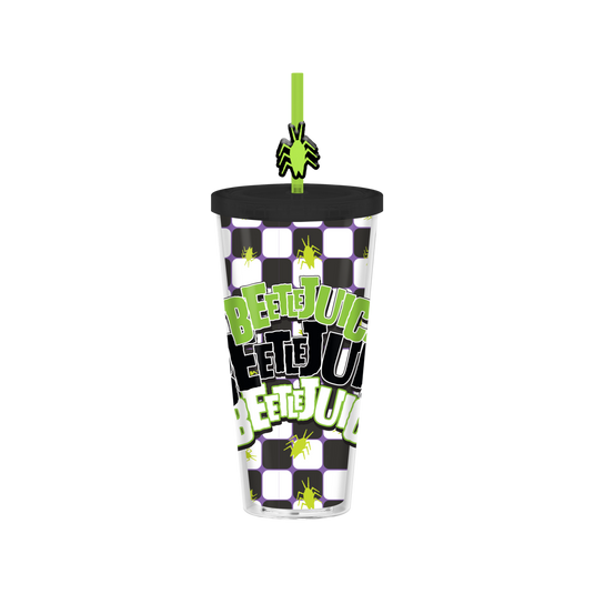 Beetlejuice Roach 24z Plastic Cold Cup w/ Lid & Topper Straw
