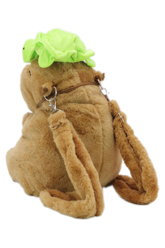 Turtle Capybara Fuzzy Stuffed Plush Backpack