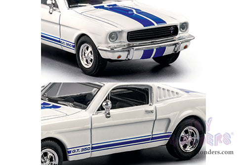 Cargue la imagen en el visor de la galería, Majorette 1965 Ford Mustang Shelby GT350 White &amp; Blue 1:64 Diecast Model Car
