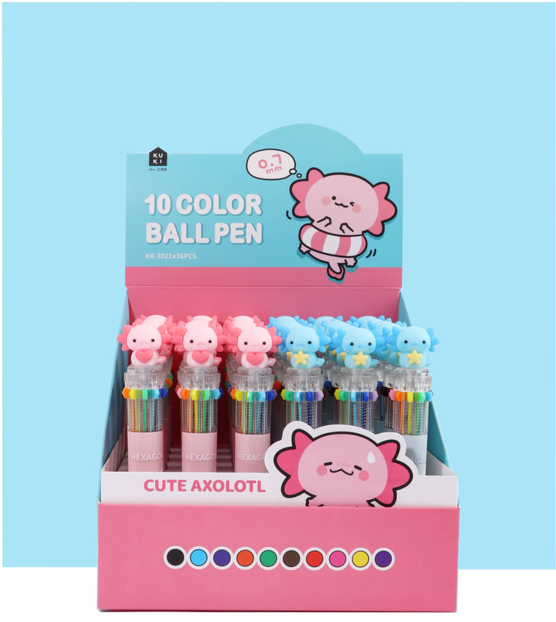 Load image into Gallery viewer, BC Mini Axolotl 10-Color Retractable 1 Single Ball Pen
