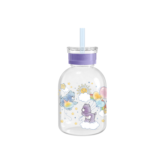 Care Bears - Watercolor Balloons 15z Glass Milk Bottle w Straw